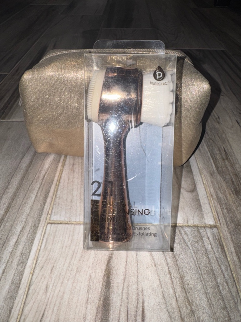 PurSonic Rose Gold Facial Cleansing Brush with White Brush Head